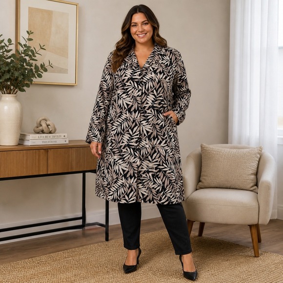 AGB Byer California Jackets & Blazers - Vintage Tropical Leaf Print Duster Jacket Dress Coastal Resort Oversized Boho